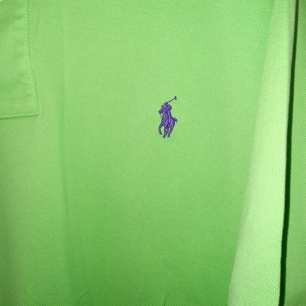Polo Ralph Lauren Lime Green Polo Shirt Mens LT Purple Pony Preppy Golf Classic - Picture 4 of 13